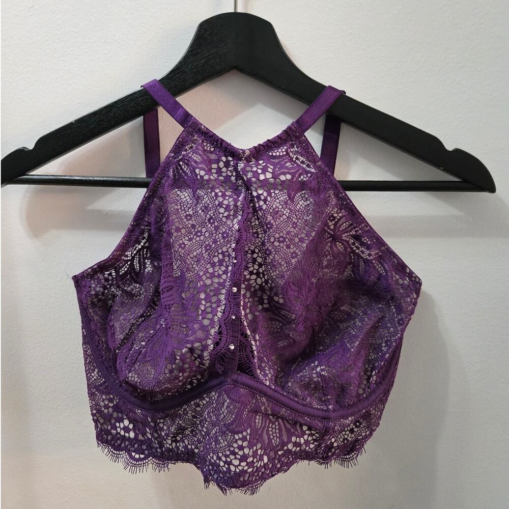 Victoria's Secret Dream Angels High-Neck Sheer Floral Lace Bralette sz 34DD New